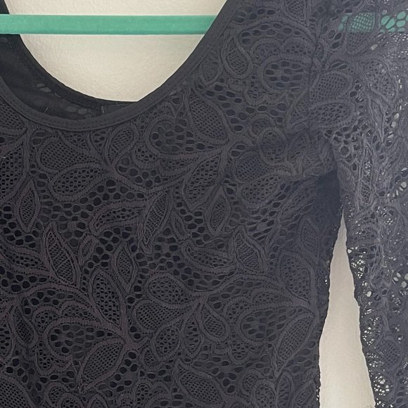 Sheer Floral Long Sleeve Bodysuit, BLACK, S - Picture 3 of 3